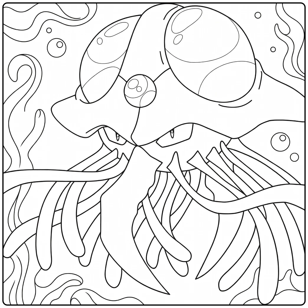 Tentacruel Kleurplaat Pokémon kwal met tentakels
