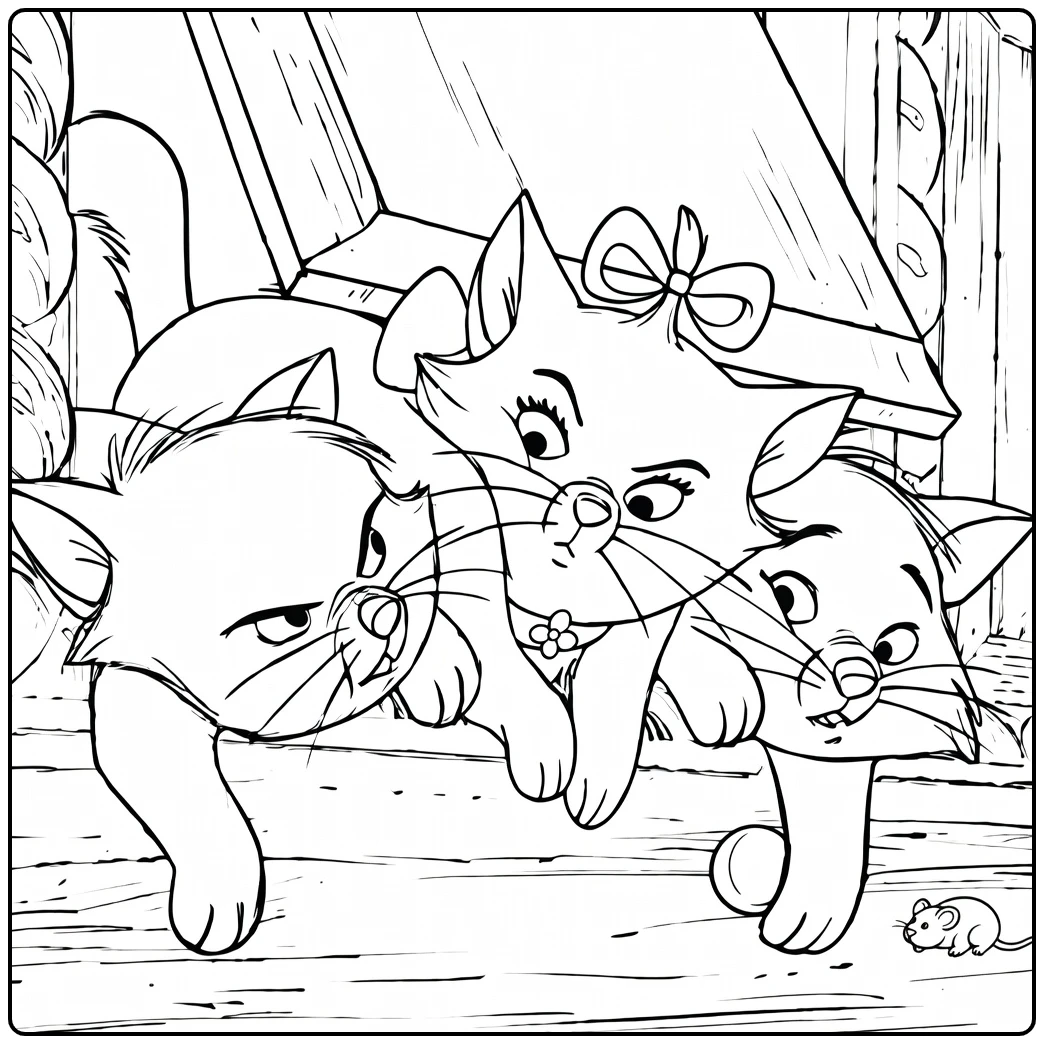 The Aristocats Kleurplaat met katten en muis