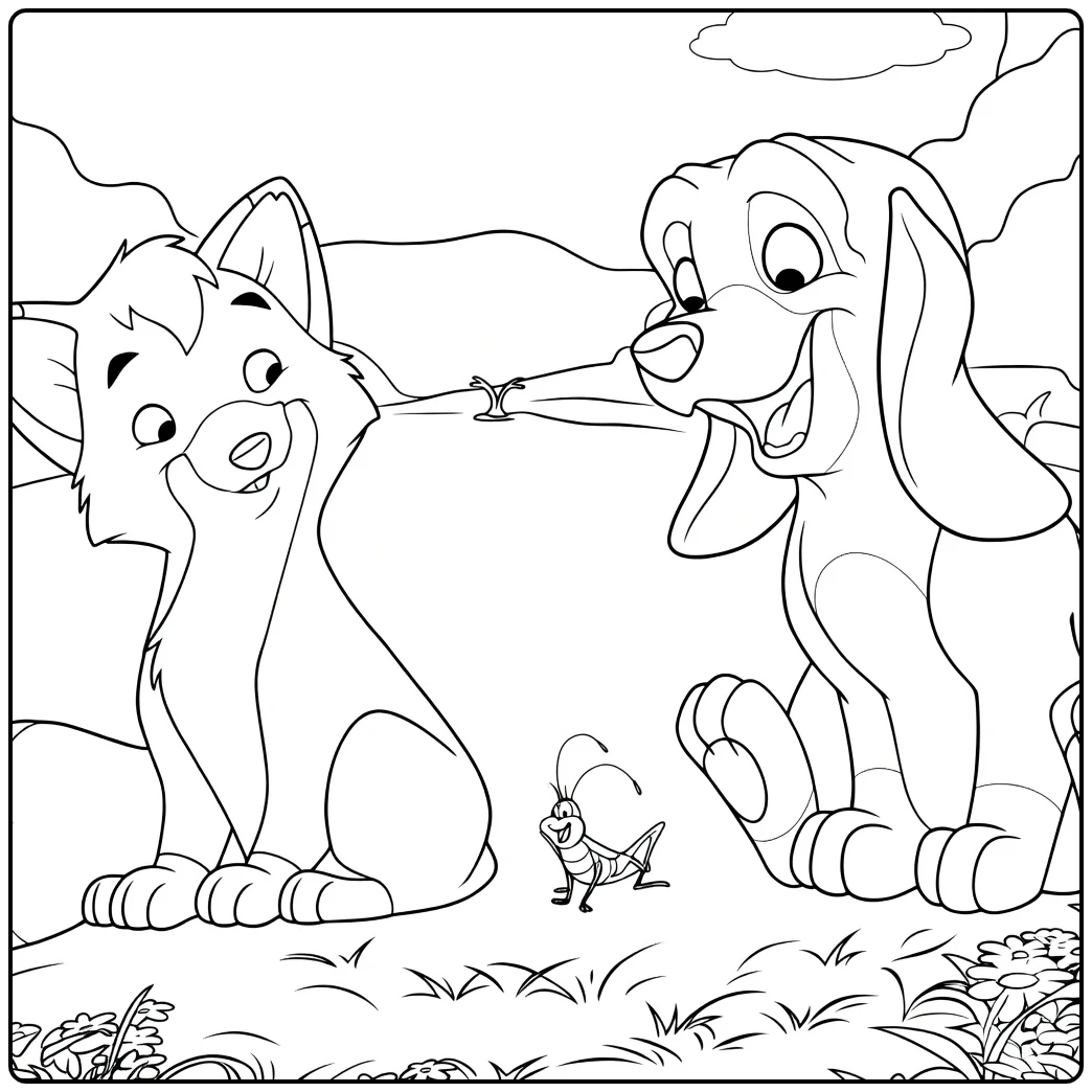 The Fox and the Hound Kleurplaat met vos en hond