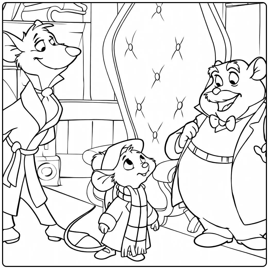 The Great Mouse Detective Kleurplaat met drie muizen