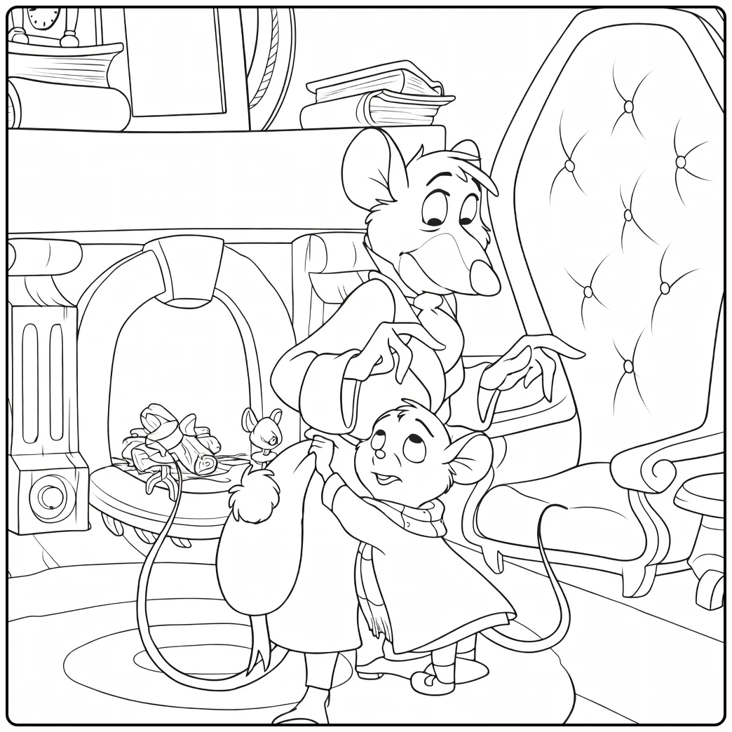 The Great Mouse Detective Kleurplaat muizen bij haard