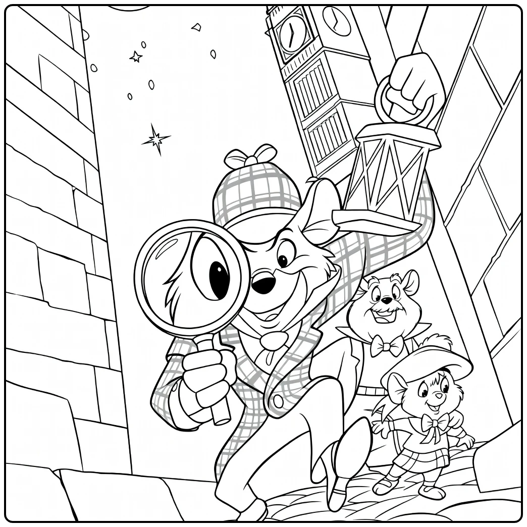 The Great Mouse Detective Kleurplaat met detective muizen