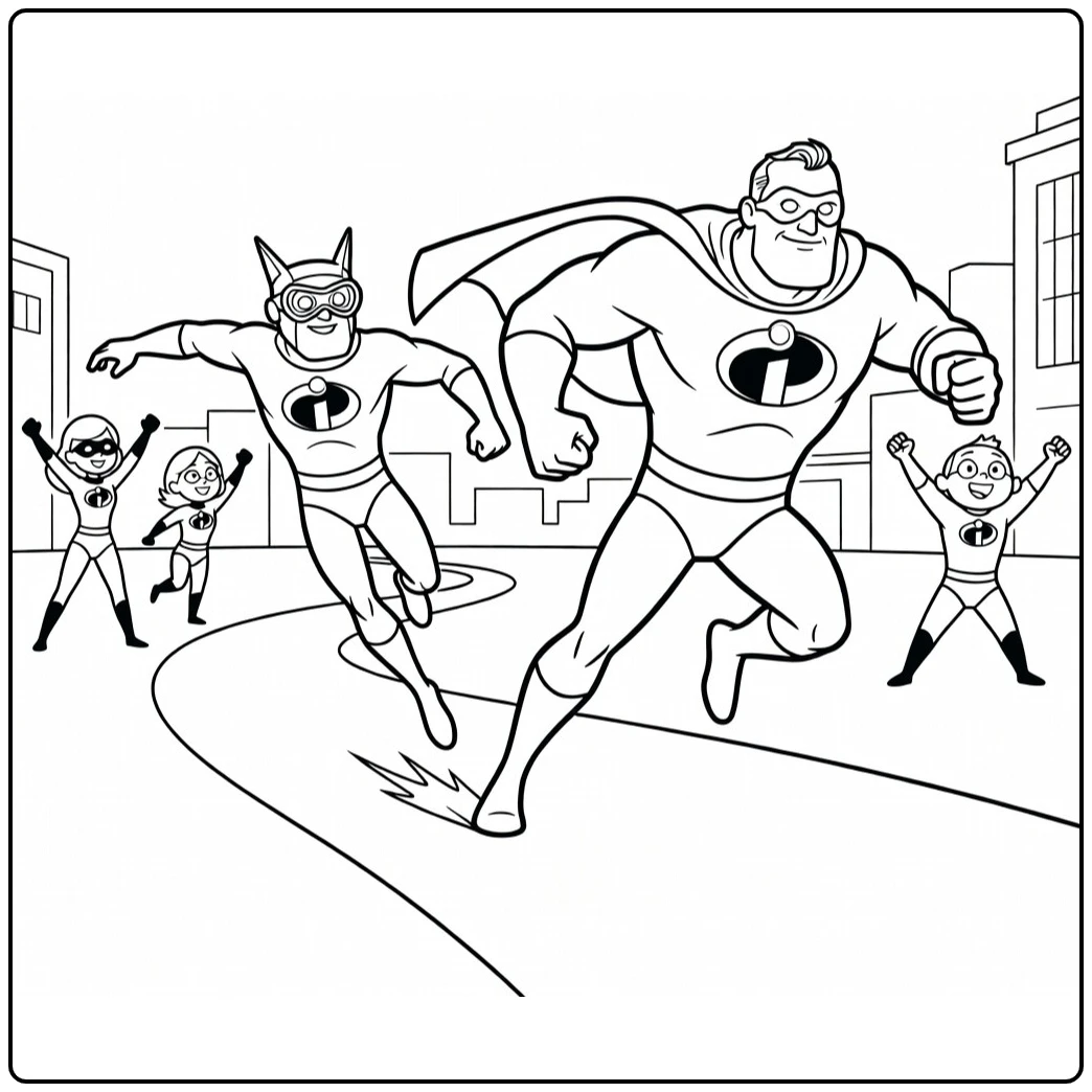 the incredibles kleurplaat met Frozone naast Mr. Incredible