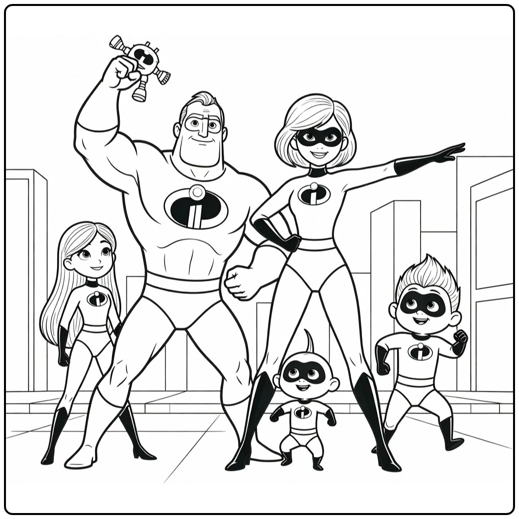 the incredibles kleurplaat met Mr. Incredible en Elastigirl