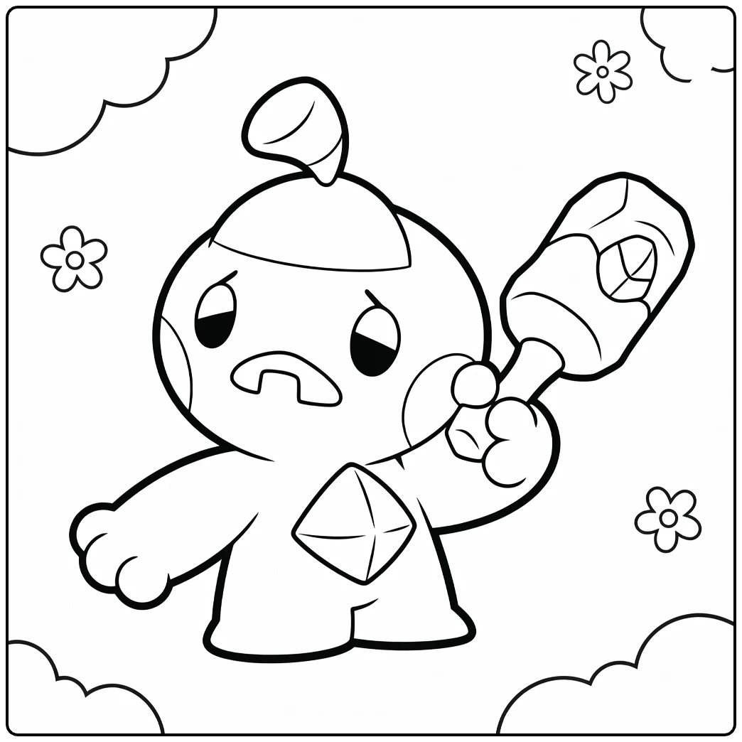 Tinkatink Kleurplaat: verdrietige Tinkatink met hamer