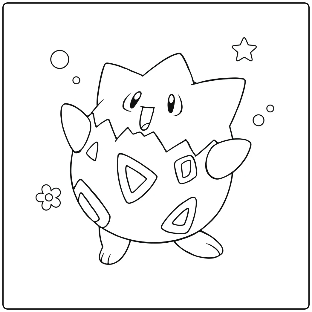 Togepi Kleurplaat: schattige Pokémon met sterretjes