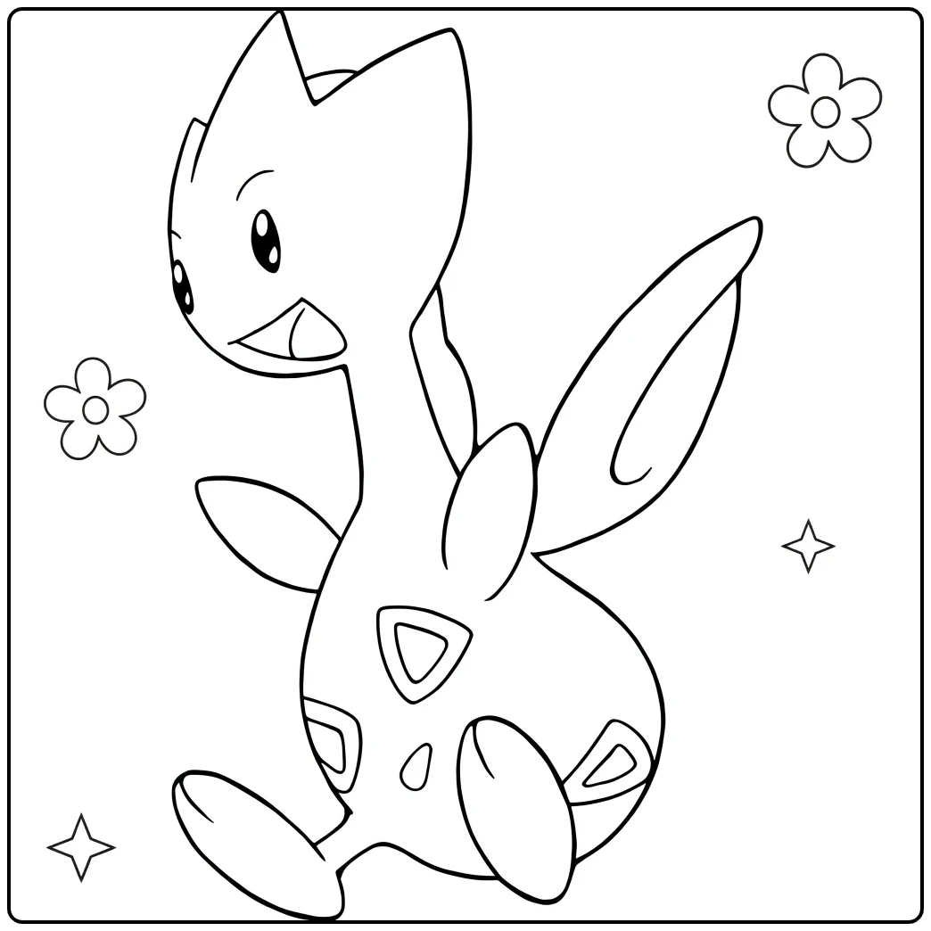 Togetic Kleurplaat: schattig Pokémon met bloemen
