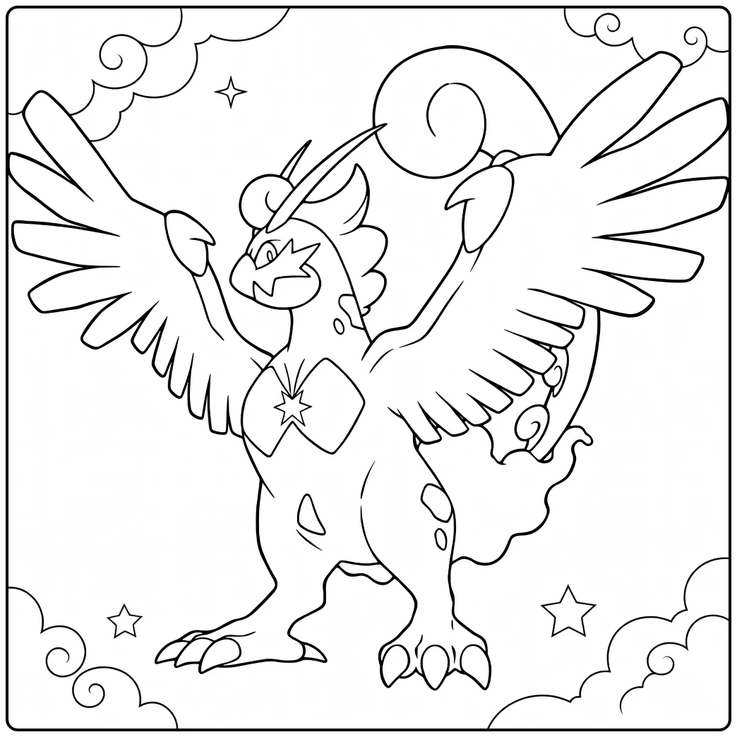 Tornadus Therian Forme Kleurplaat met vleugels en wolken