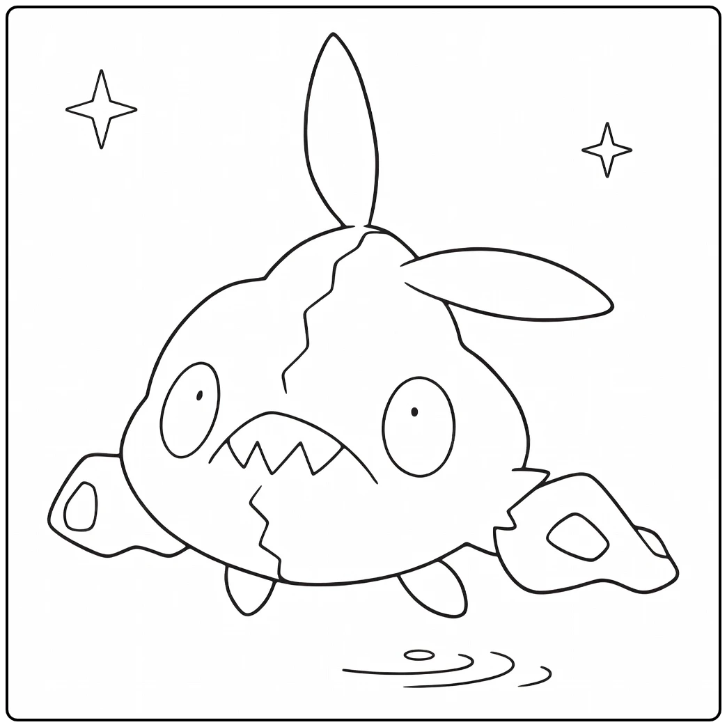 Trubbish Kleurplaat Pokémon op water met sterren