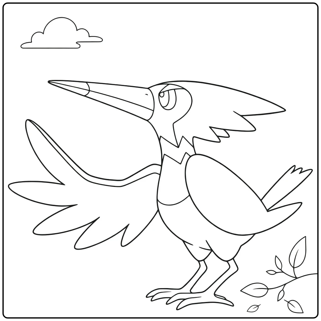 Trumbeak Kleurplaat: Pokémon-vogel met snavel en vleugels