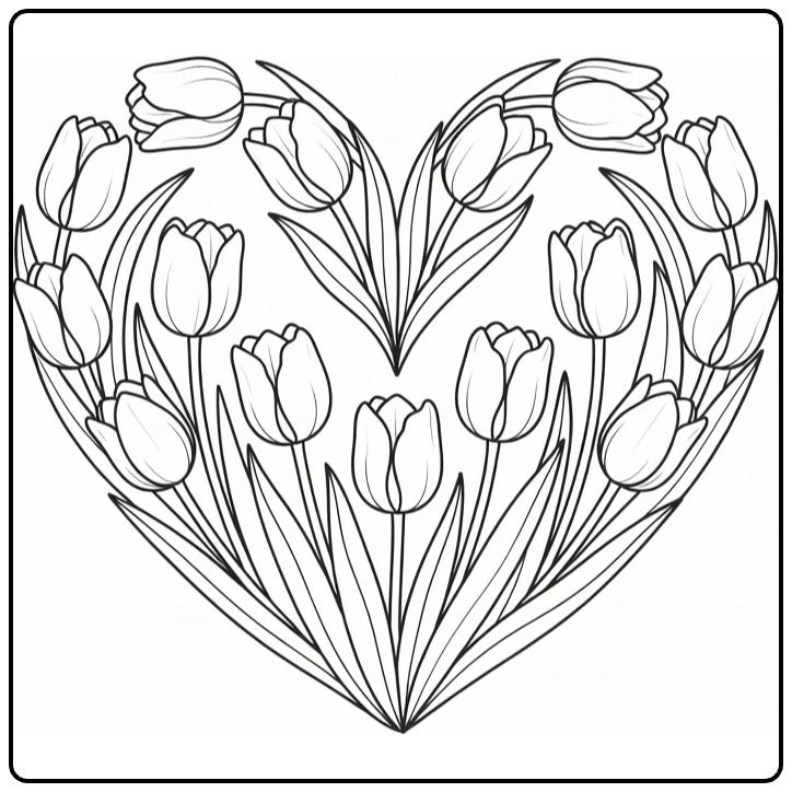 tulp kleurplaat hartvormige tulpen met gebogen stelen