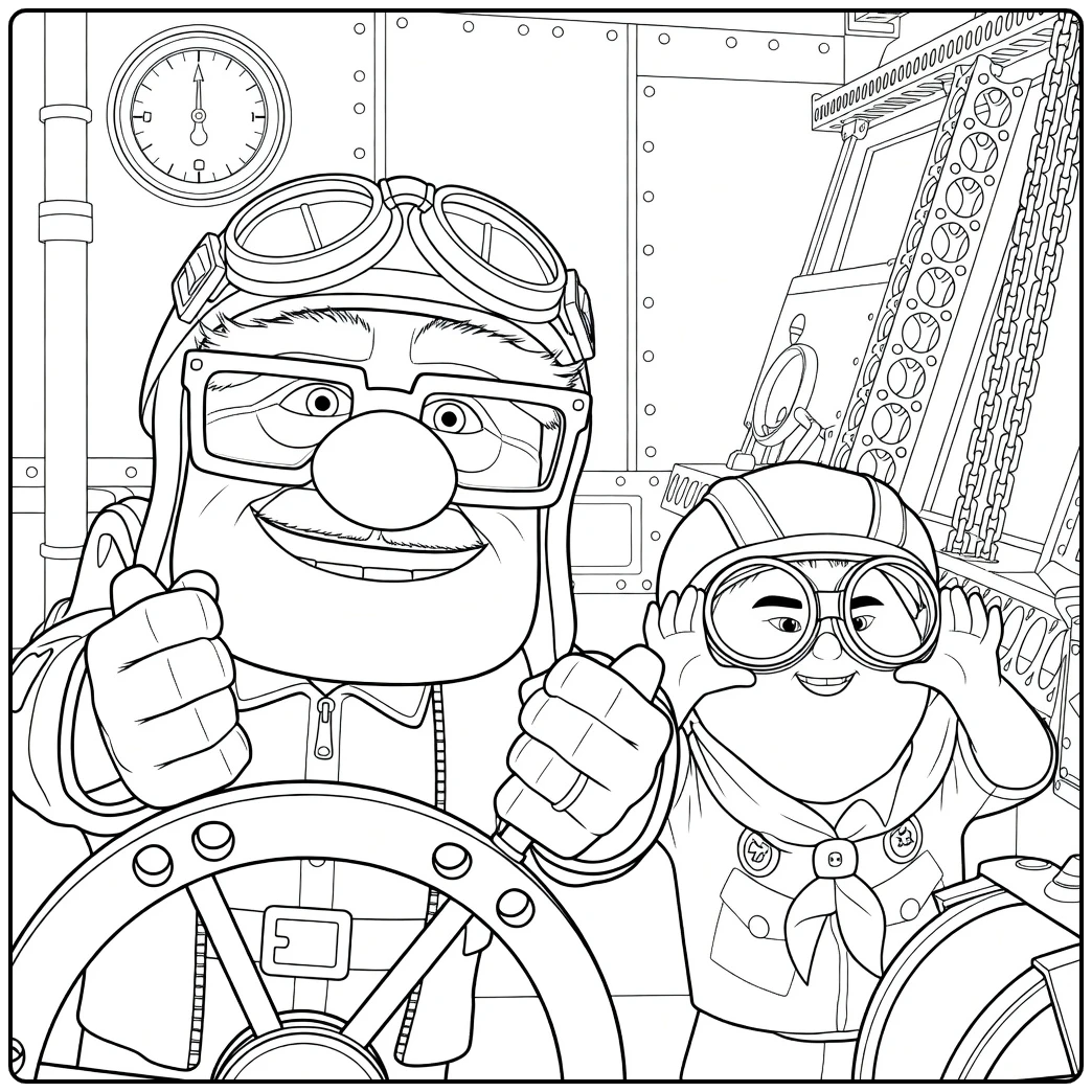 Up Kleurplaat van twee piloten in cockpit