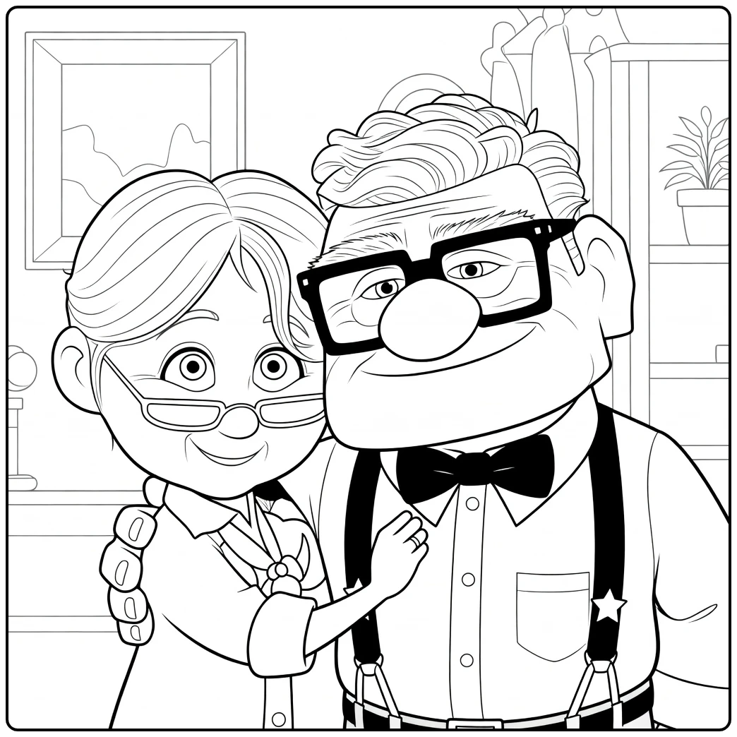 Up Kleurplaat Carl en Ellie als kinderen