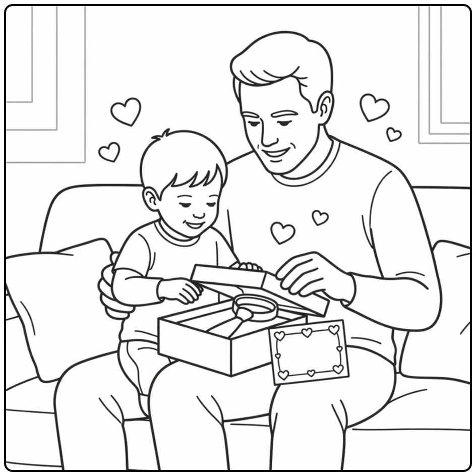 Vaderdag kleurplaat vader en kind met stropdas cadeau
