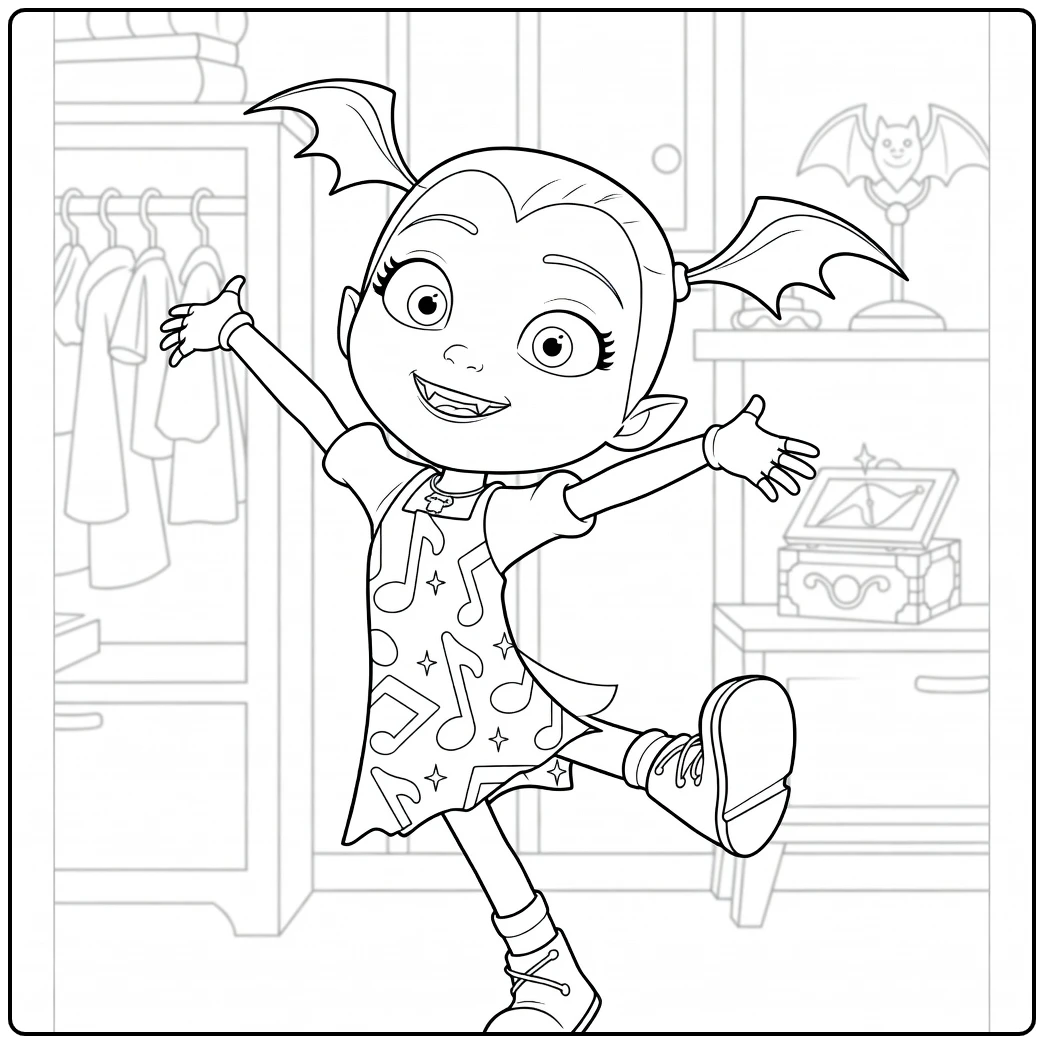 Vampirina Kleurplaat van dansende Vampirina in kamer