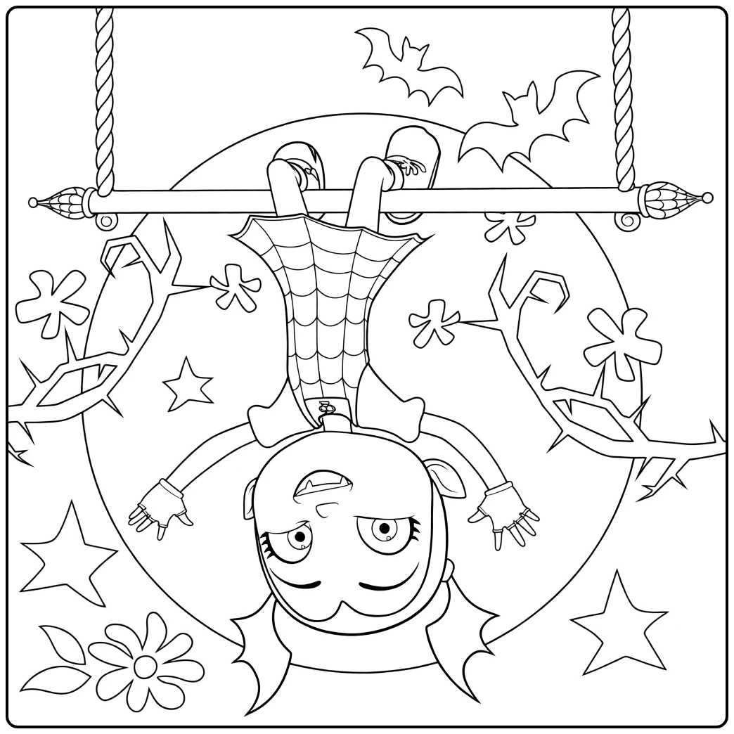 Vampirina Kleurplaat met vleermuizen en spinneweb