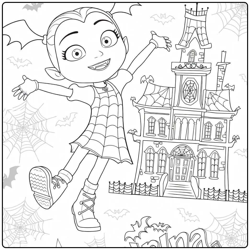 Vampirina Kleurplaat met spookhuis en vleermuizen