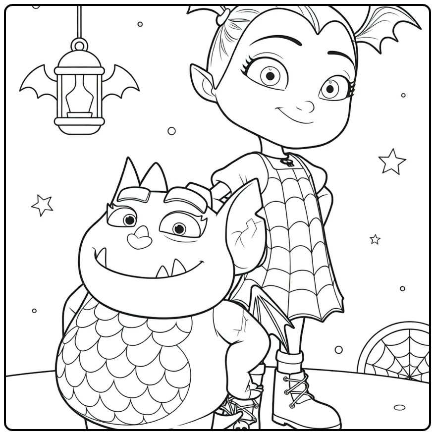 Vampirina Kleurplaat met Vampirina en schattig monster