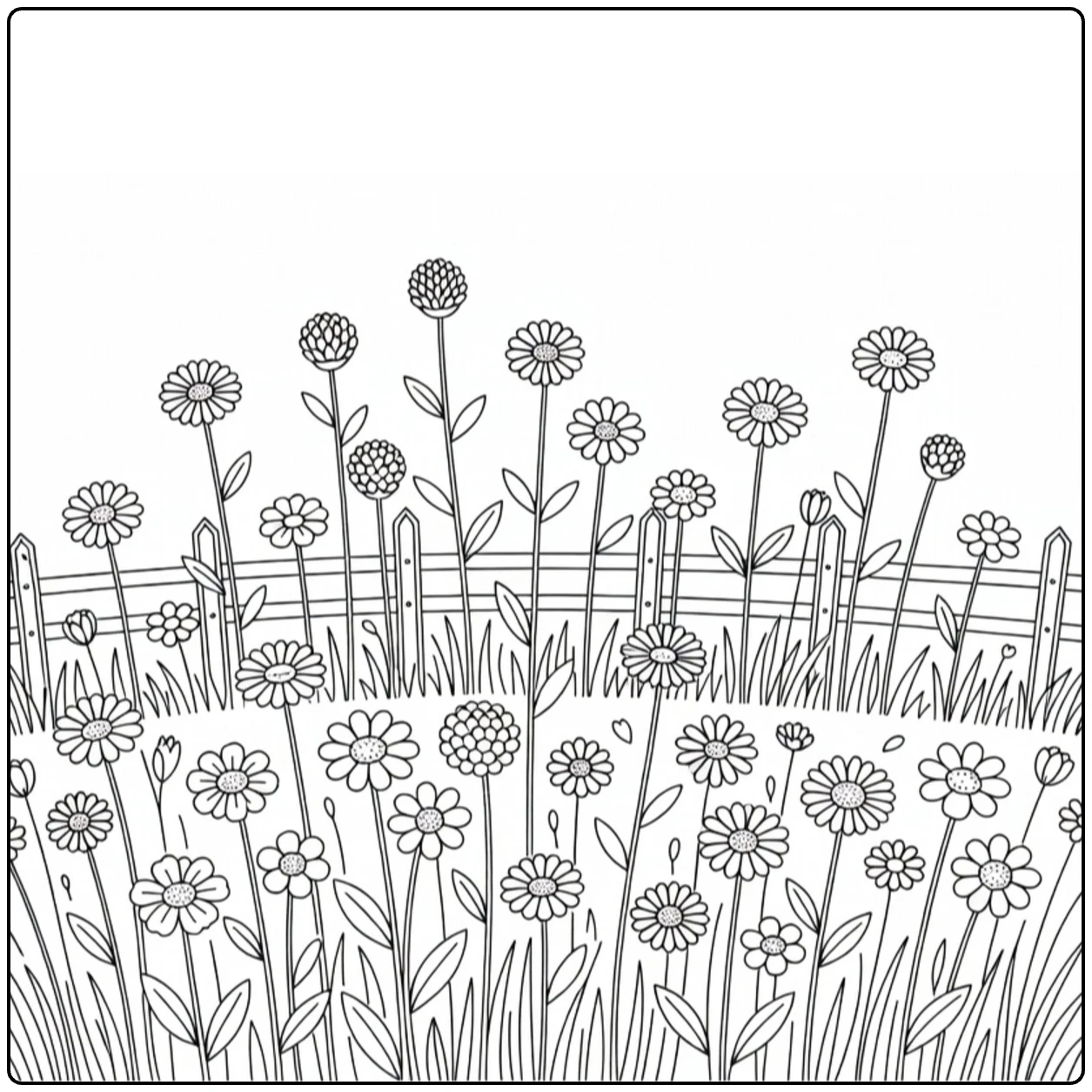 Veld bloemen kleurplaat van bloeiend veld met hek