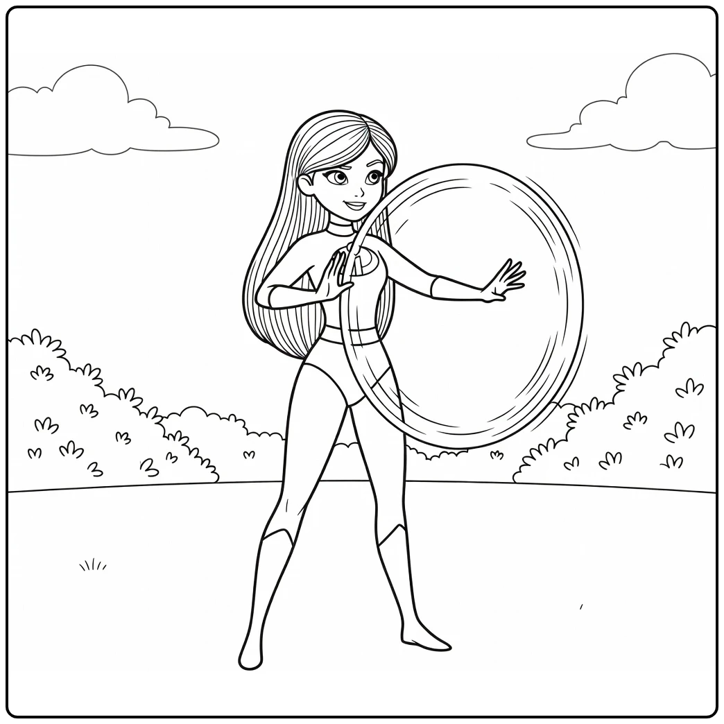 Violet Parr Kleurplaat met krachtveld in het park