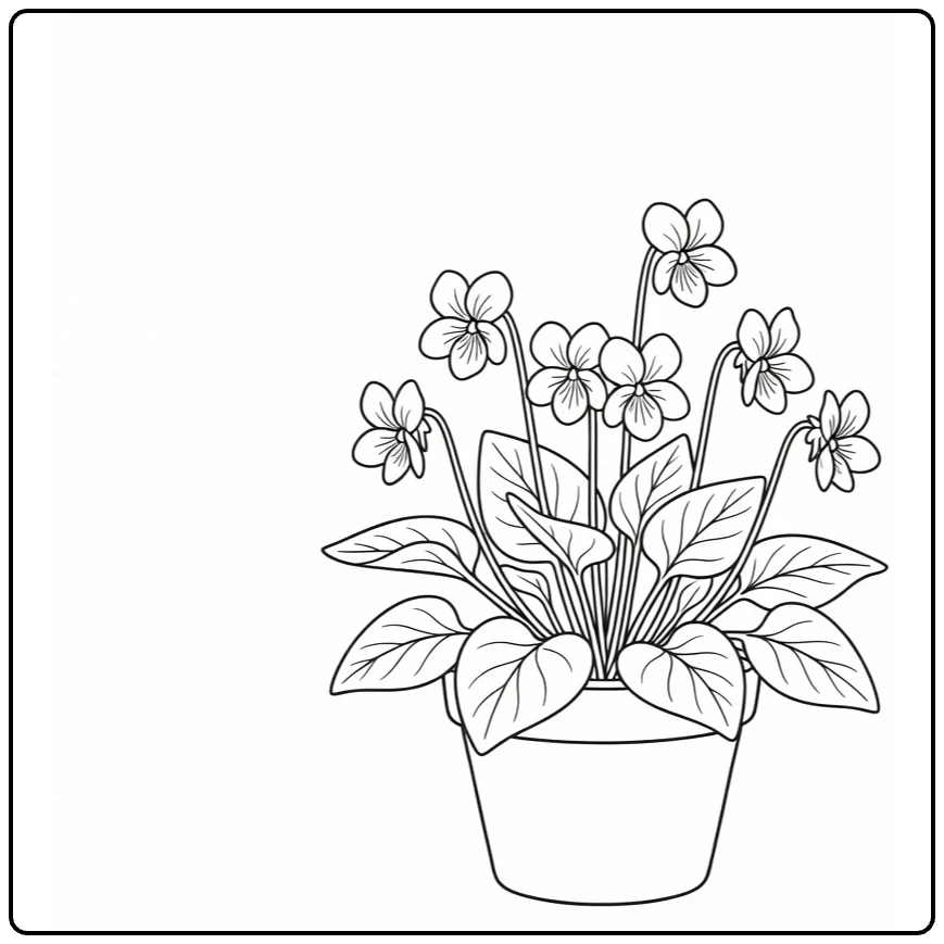 Viooltje kleurplaat violet plant in keramische pot