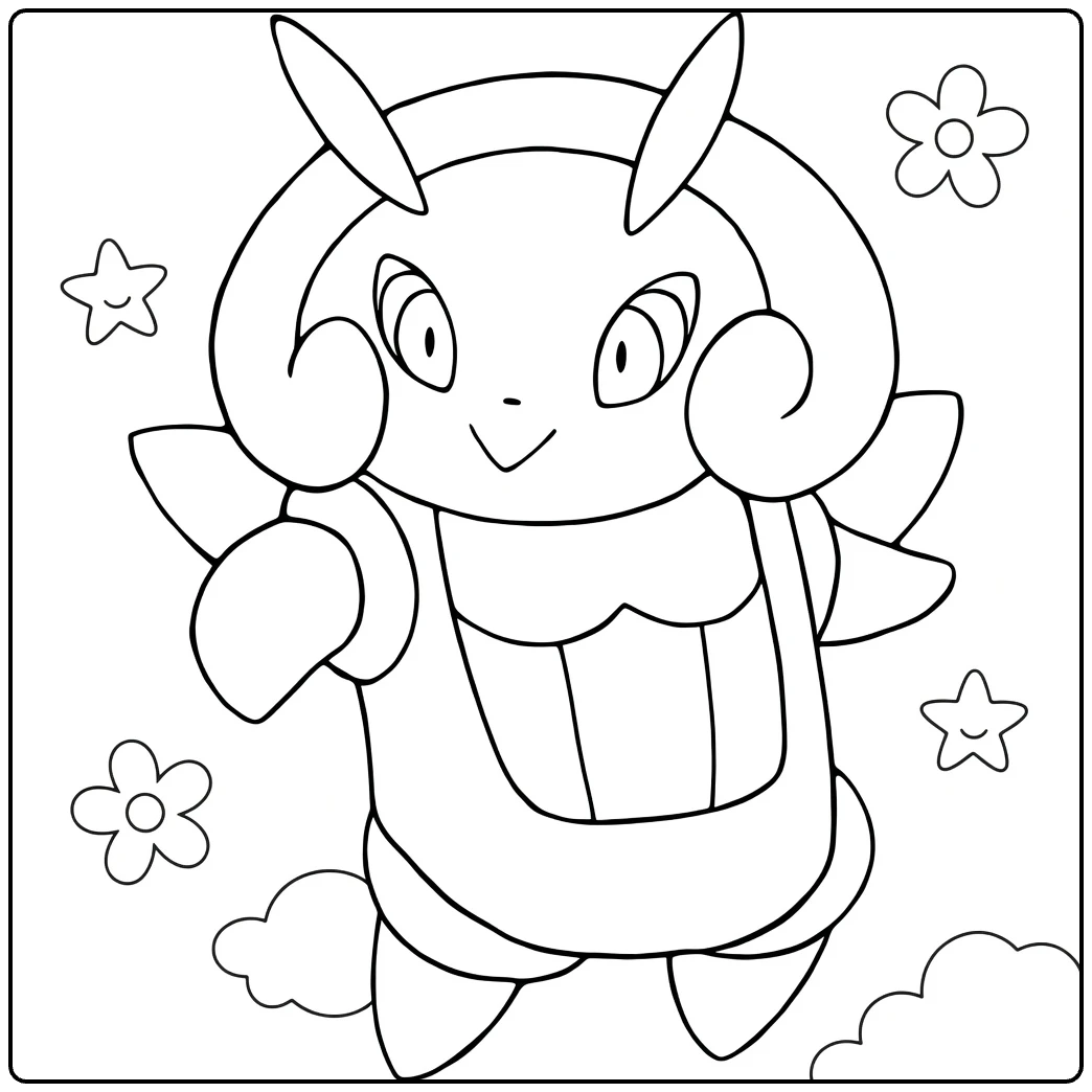 Volbeat kleurplaat: schattige vliegende Pokémon met bloemen