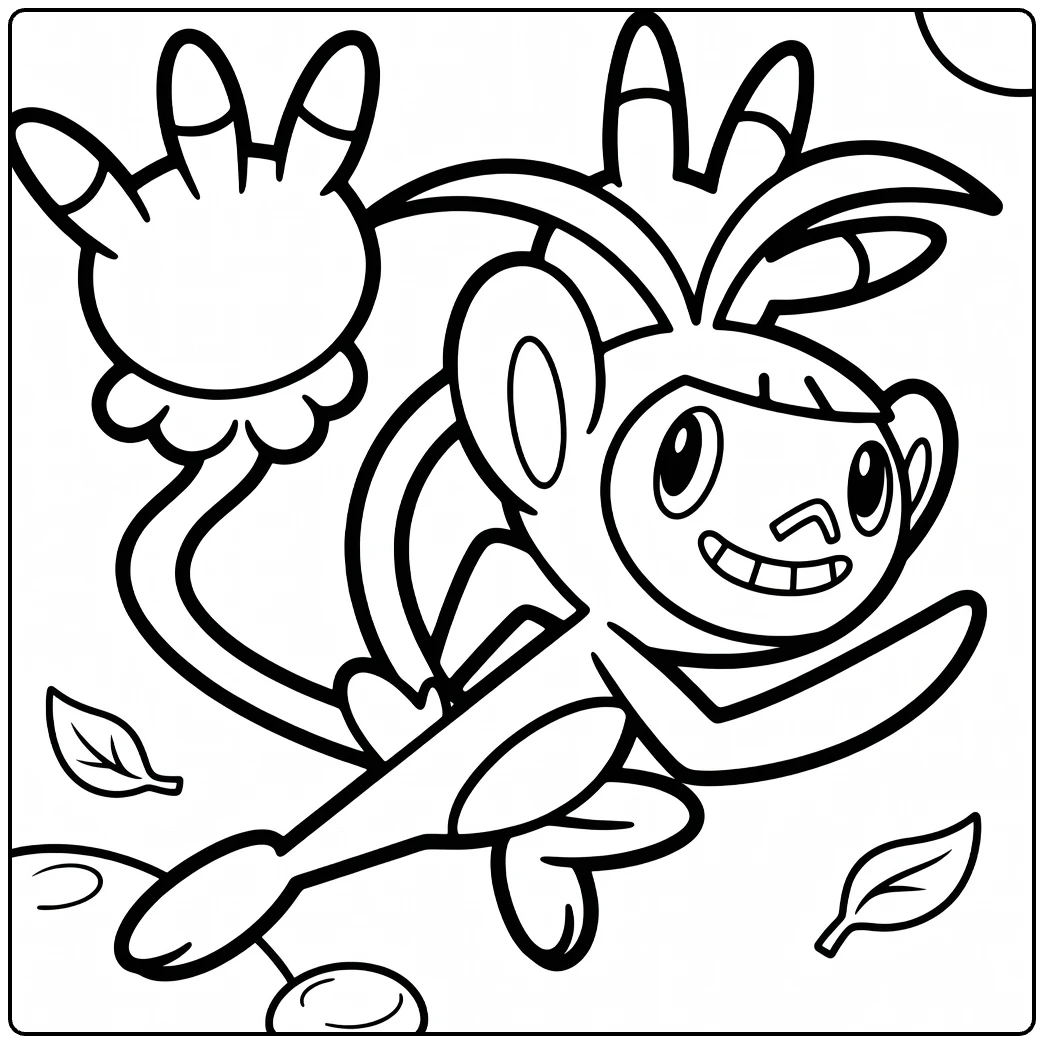 Ambipom kleurplaat: springende Pokémon met staart-handen