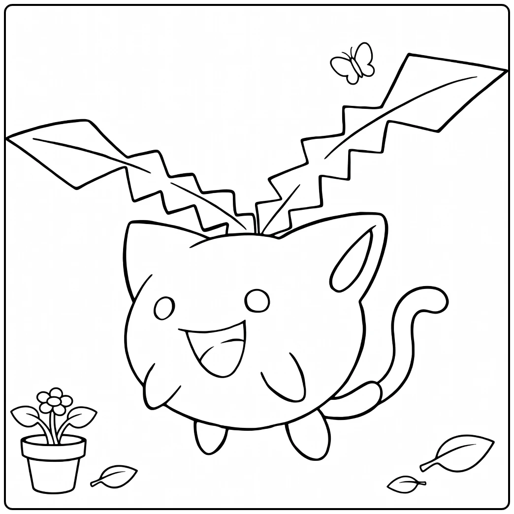 Hoppip Kleurplaat met vlinders, bladeren en bloempotten