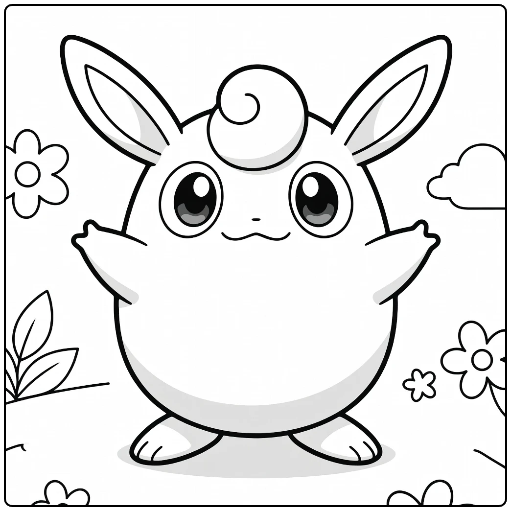 Wigglytuff Kleurplaat: schattig Pokémon met bloemen