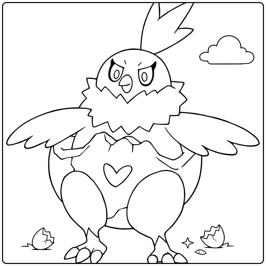 Vullaby Kleurplaat: boos kuiken in eierschaal Pokémon