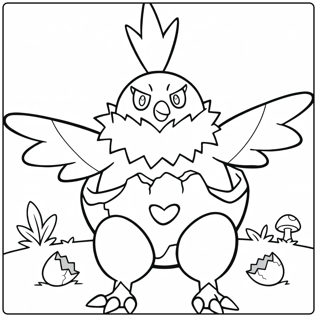 Vullaby Kleurplaat boze Pokémon vogel met ei en gras