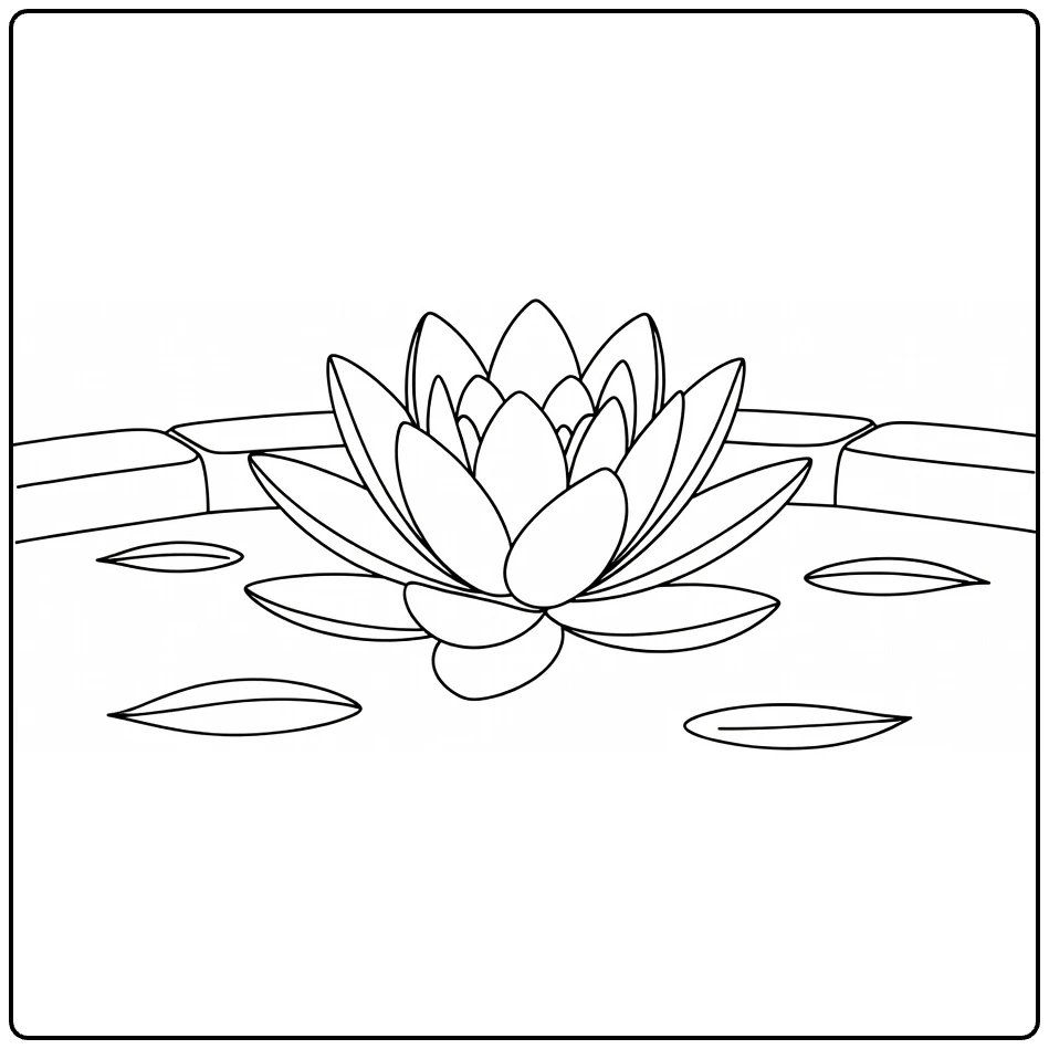 waterlelie kleurplaat serene vijver met stenen rand