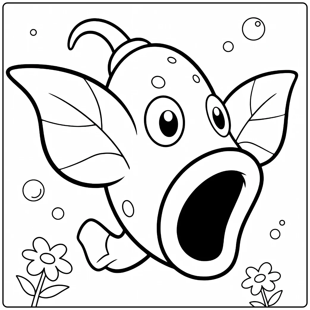 Weepinbell Kleurplaat met open mond en bubbels