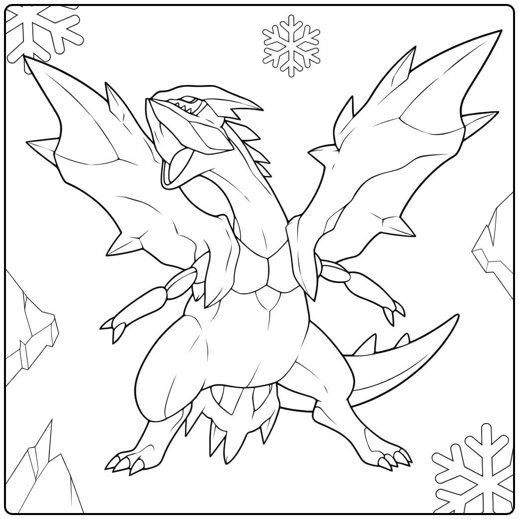 White Kyurem kleurplaat met sneeuwvlokken en ijs