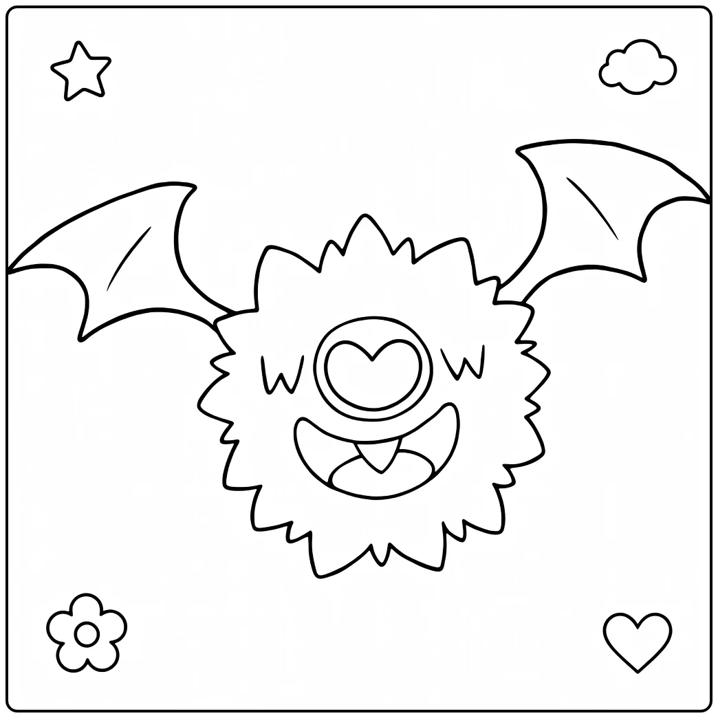 Woobat Kleurplaat: schattige Pokémon met vleugels en hartogen