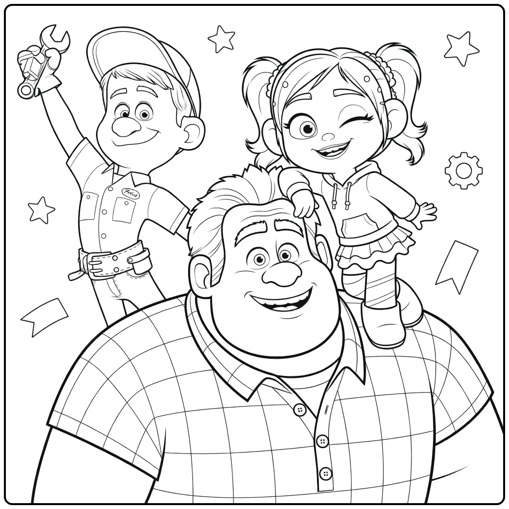 Wreck-It Ralph Kleurplaat met Ralph, Felix en Vanellope