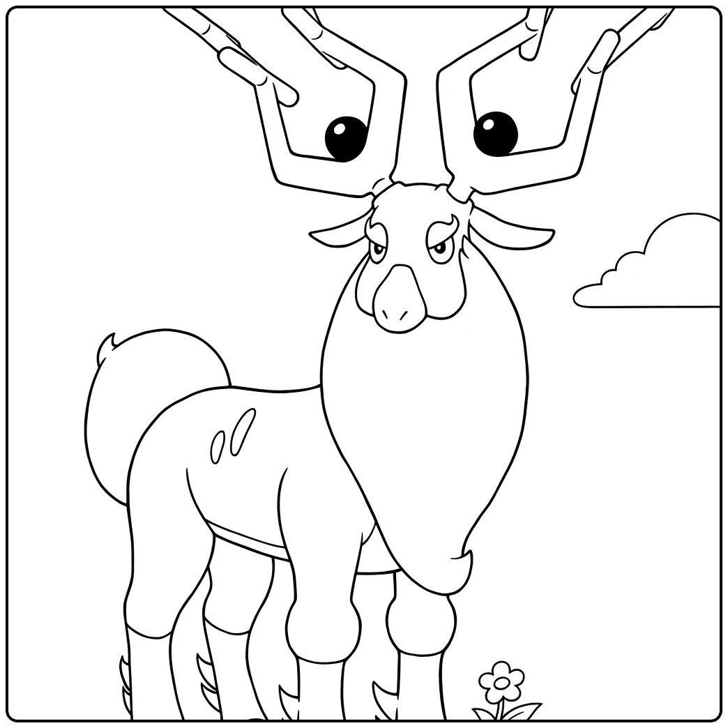 Wyrdeer kleurplaat: hert met oog-geweien en baard