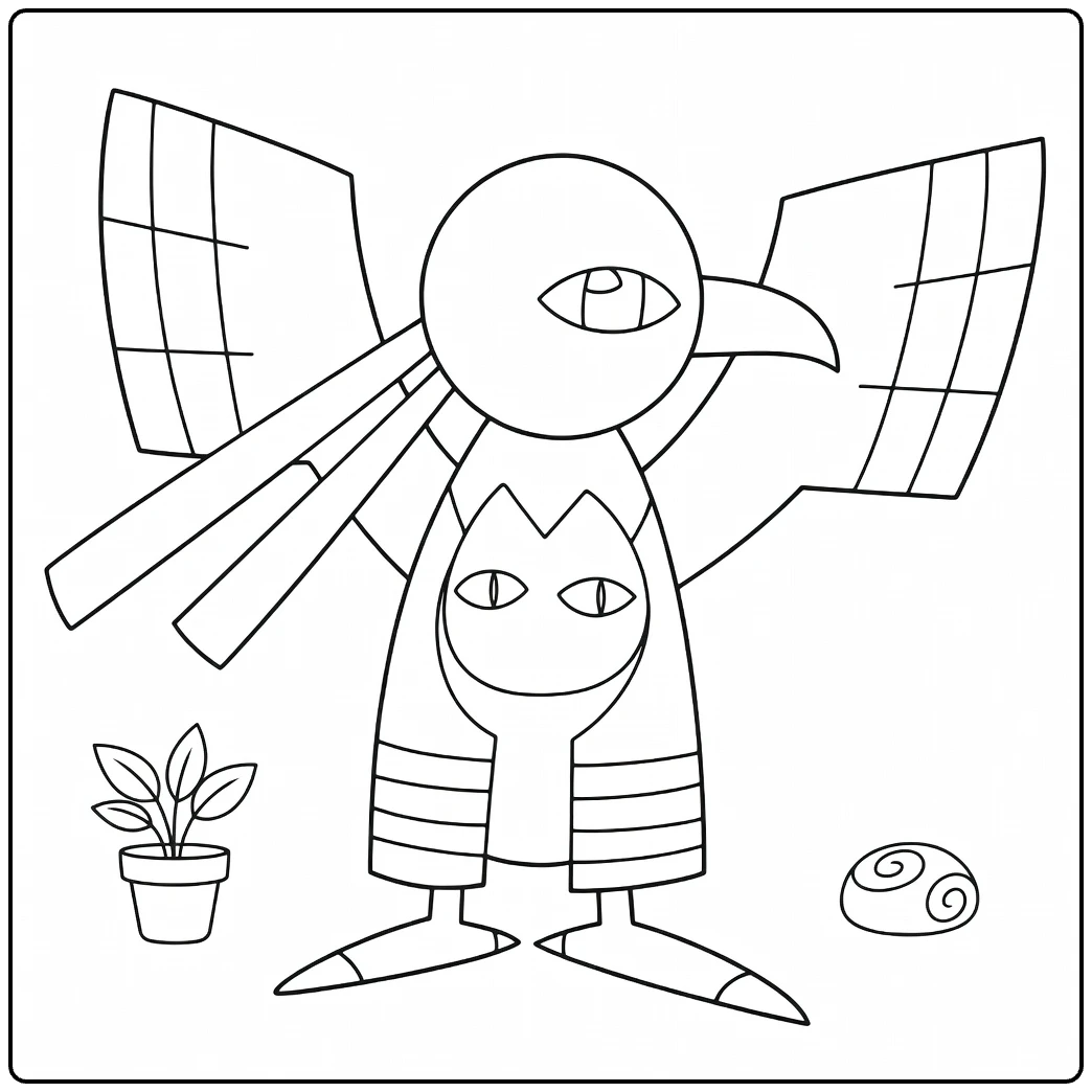 Xatu Kleurplaat: mystieke Pokémon vogel met vleugels en ogen