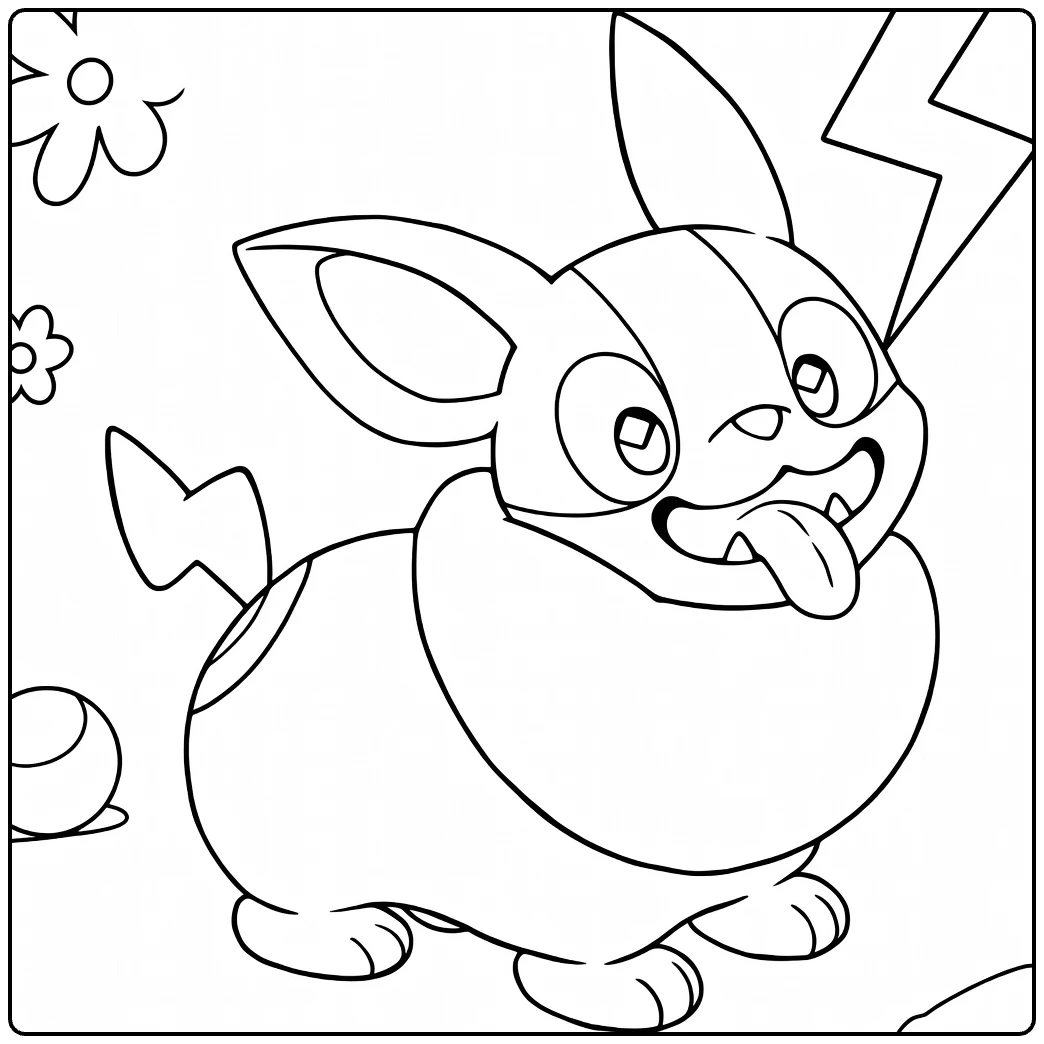Yamper Kleurplaat: schattige Pokémon hond met bliksems en bloemen
