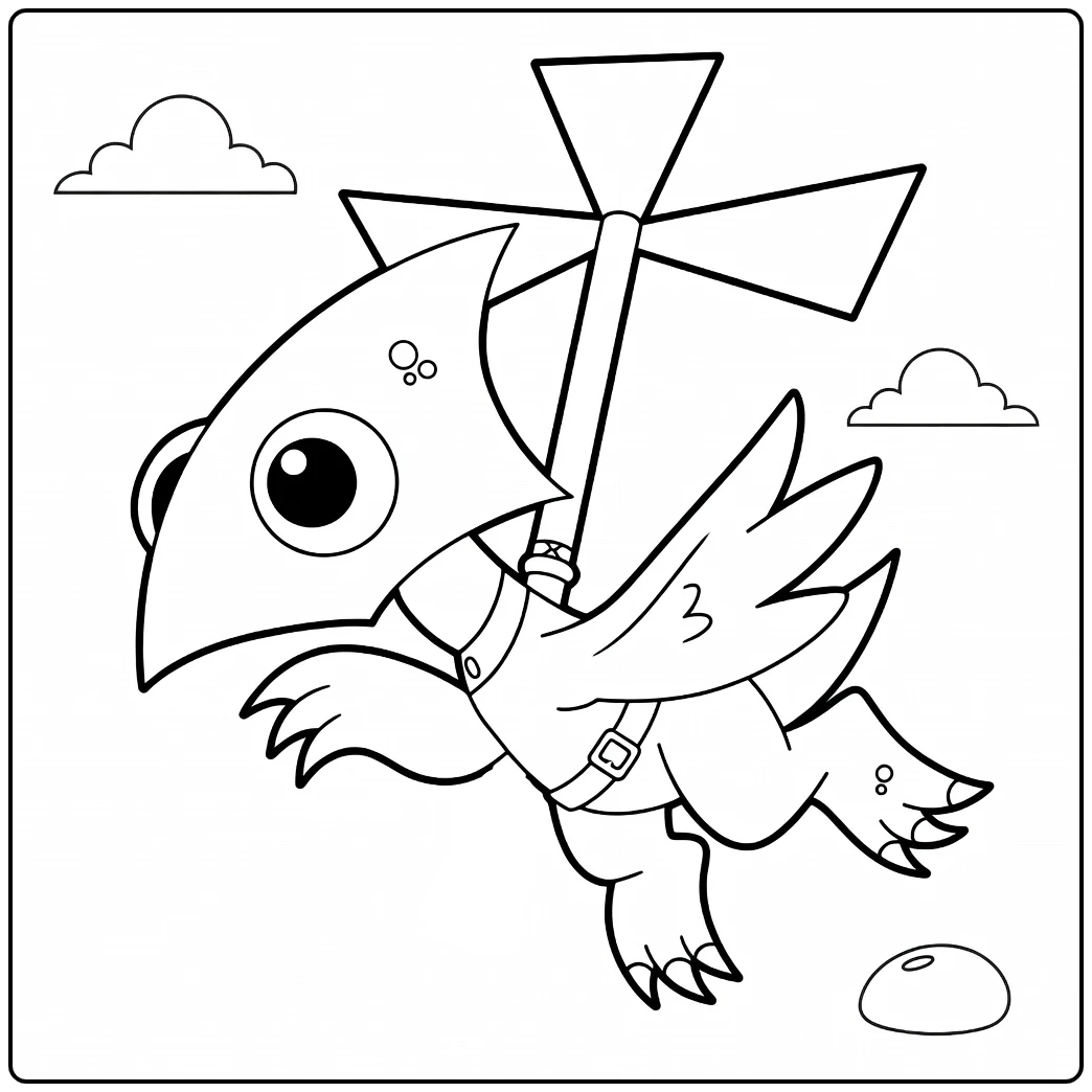 Yellow Rainbow Friends Kleurplaat met schattige vliegende vogel