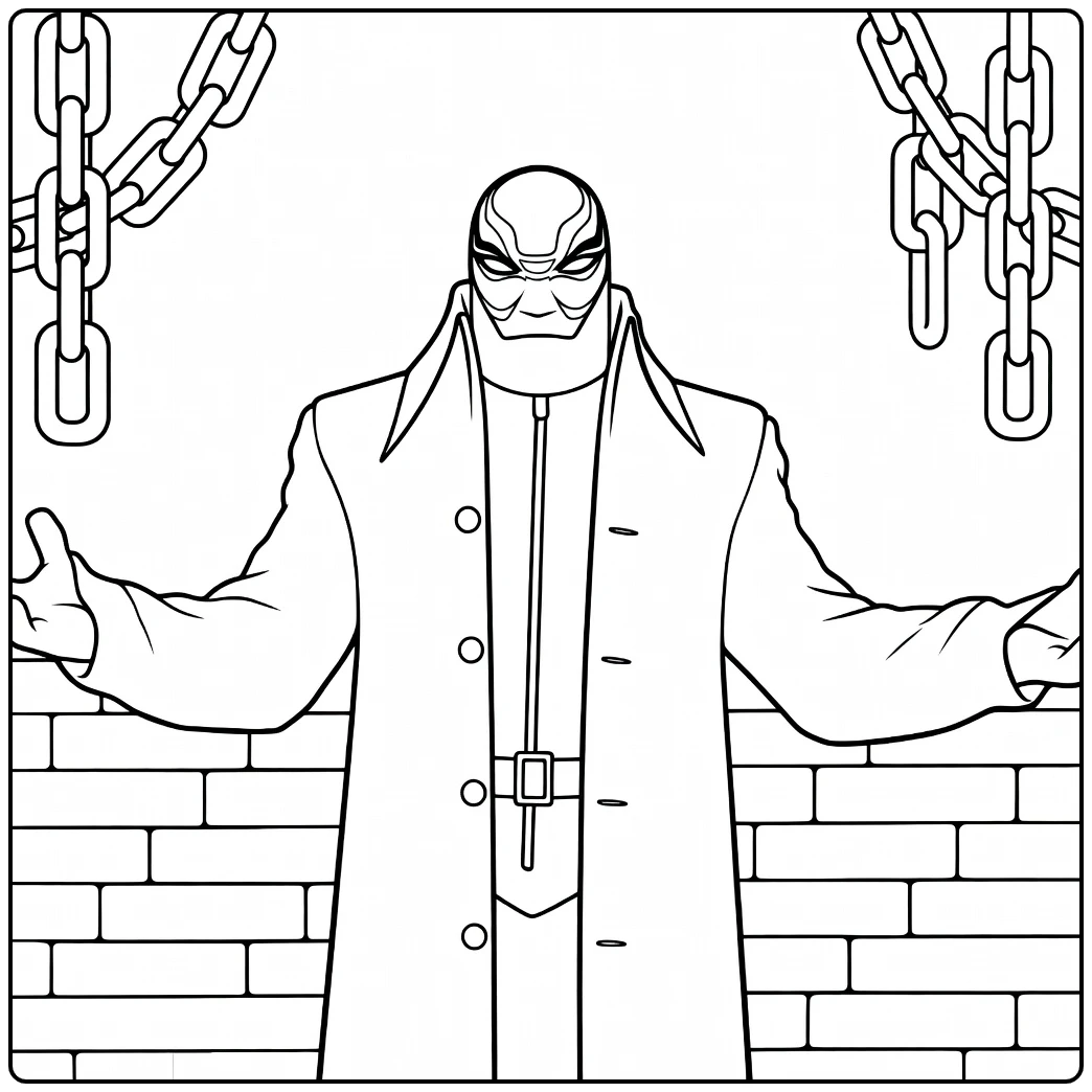 Yokai Kleurplaat met eng figuur en kettingen