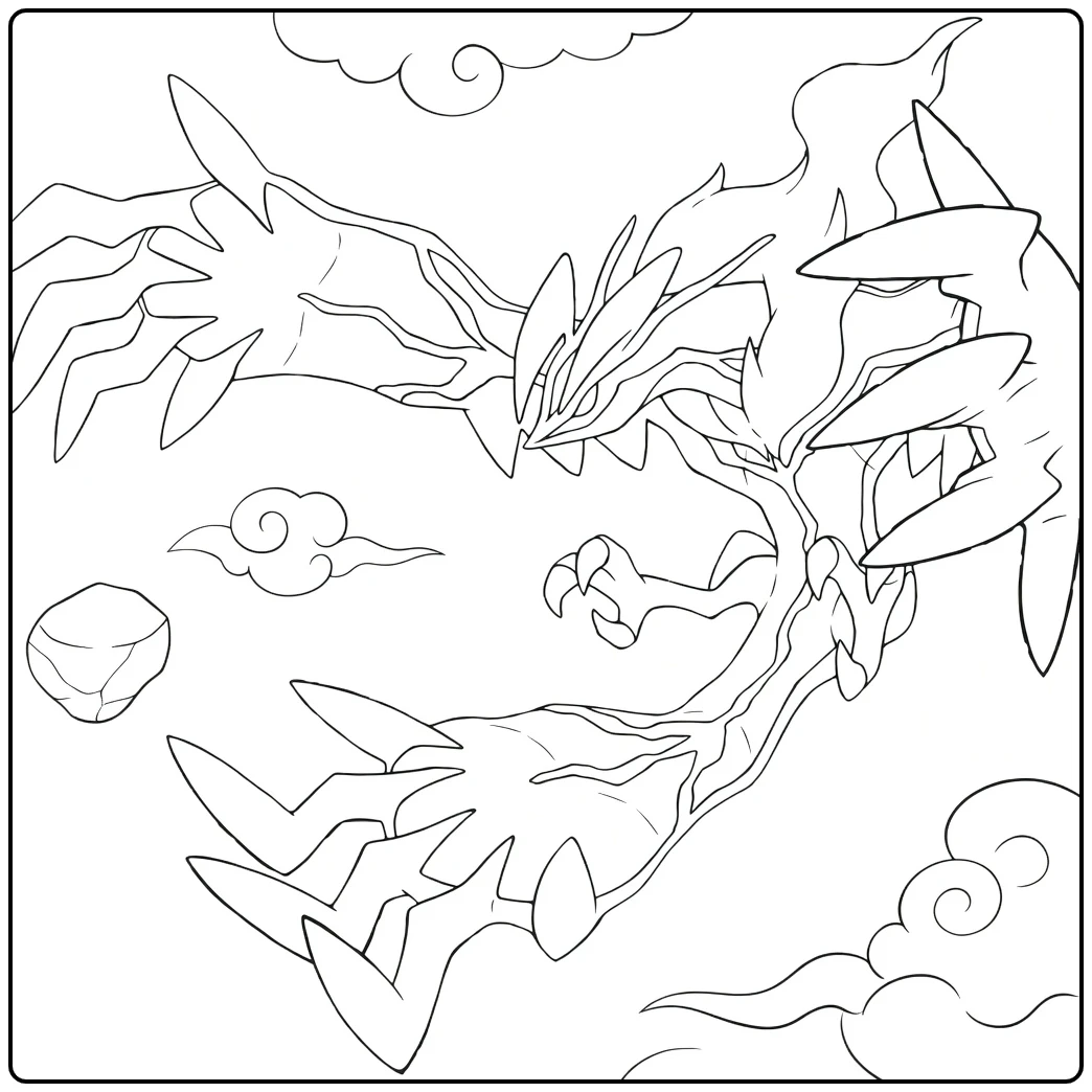 Yveltal Kleurplaat: legendarische Pokémon in wolken