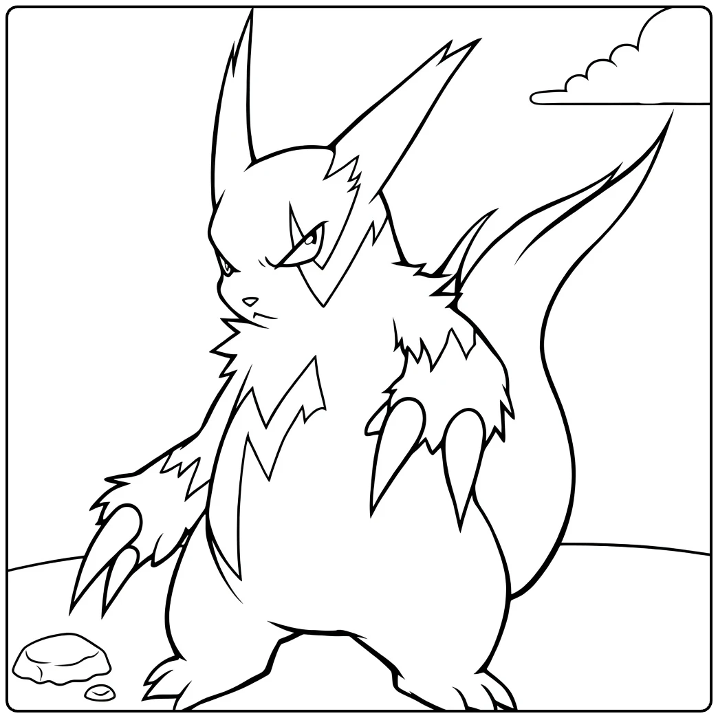 Zangoose kleurplaat: boze Pokémon met klauwen en staart