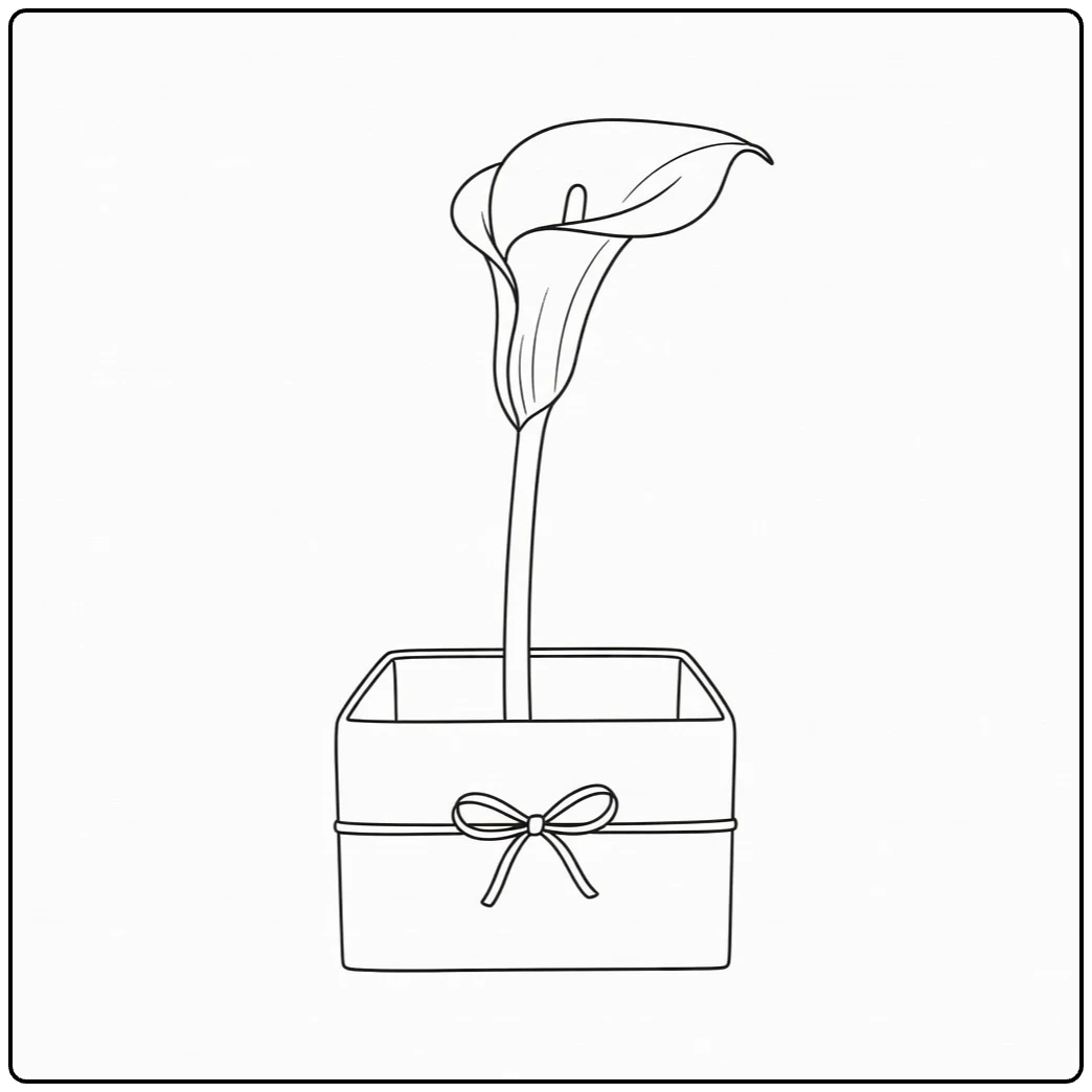 zantedeschia kleurplaat calla lelie in open geschenkdoos