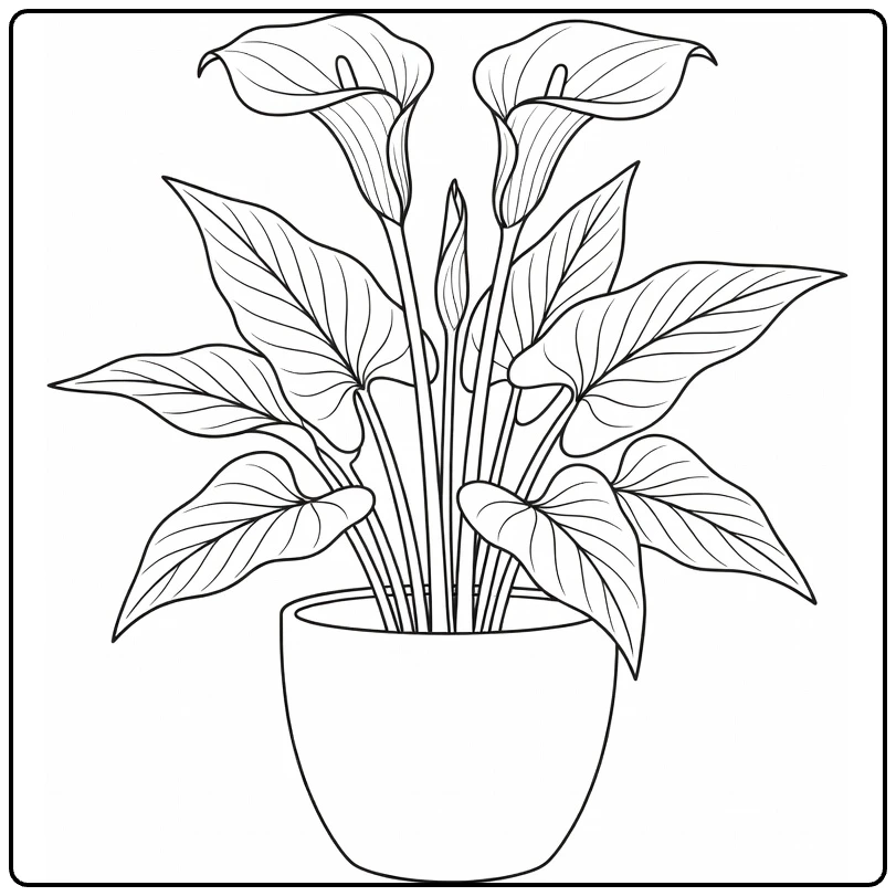 zantedeschia kleurplaat calla lelie in ronde pot