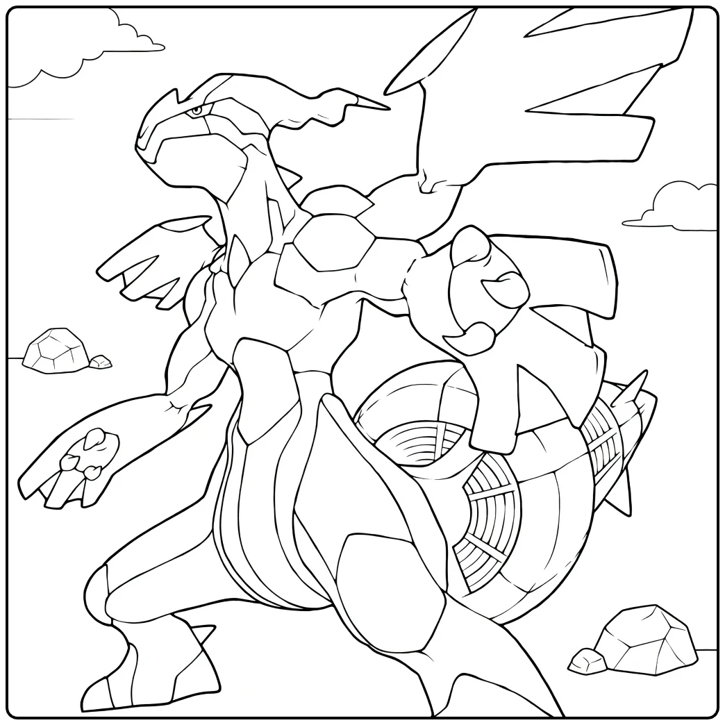 Zekrom Kleurplaat: legendarische Pokémon draak met vleugels