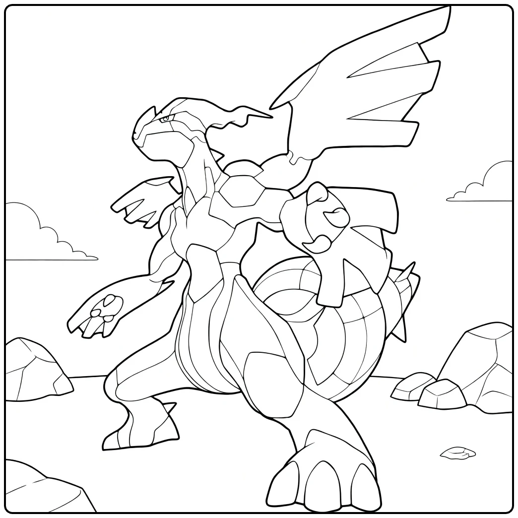 Zekrom Kleurplaat: machtige Pokémon draak met vleugels
