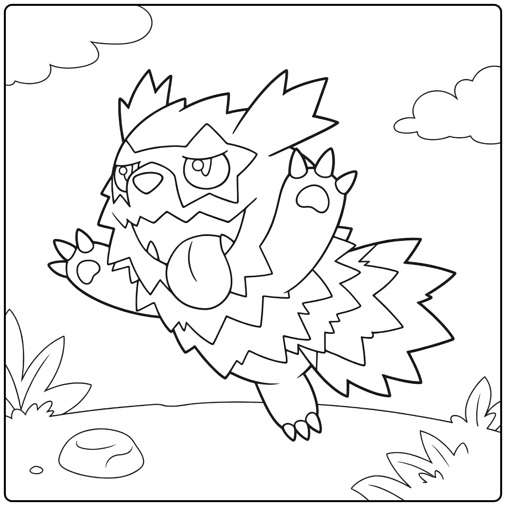Zigzagoon Galarian Form Kleurplaat springend met tong uit