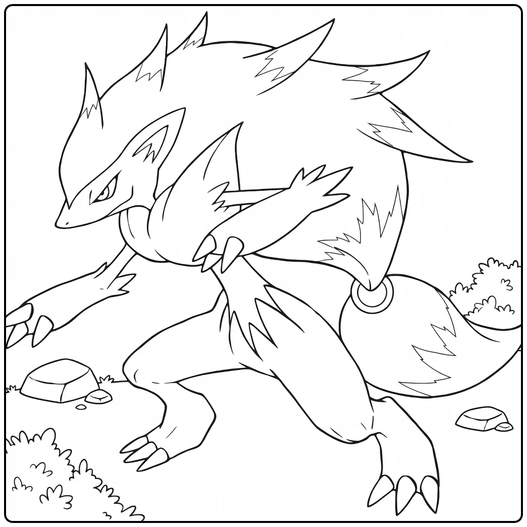 Zoroark Kleurplaat: Stoere Pokémon in aanvalspose
