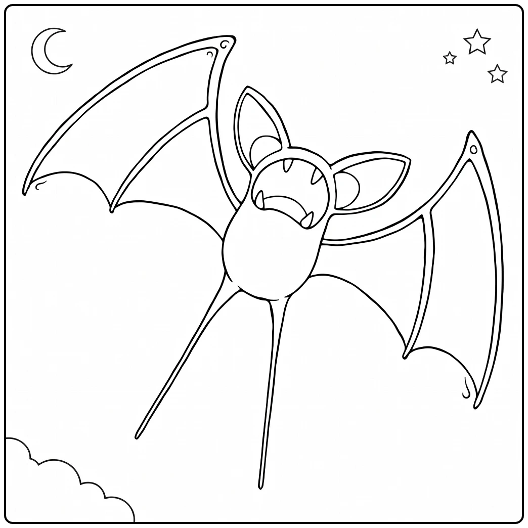 Zubat Kleurplaat: vliegende vleermuis Pokémon nachthemel